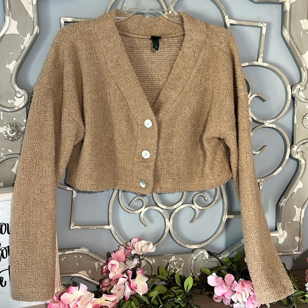 Sweater Wild Fable Comfy Shrug Fluffy Cardigan Button Crop Womens XS Oversized